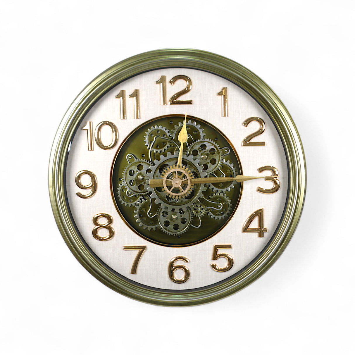 wall clock moving gear antique green china 19.5"x19.5"