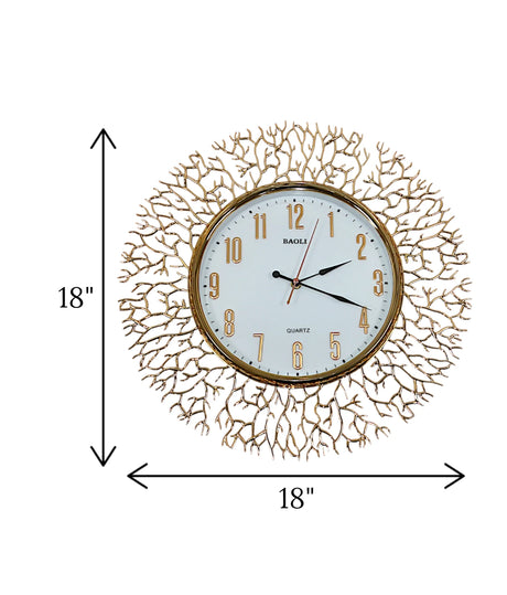 wall clock coral tree white & golden china "18x18"