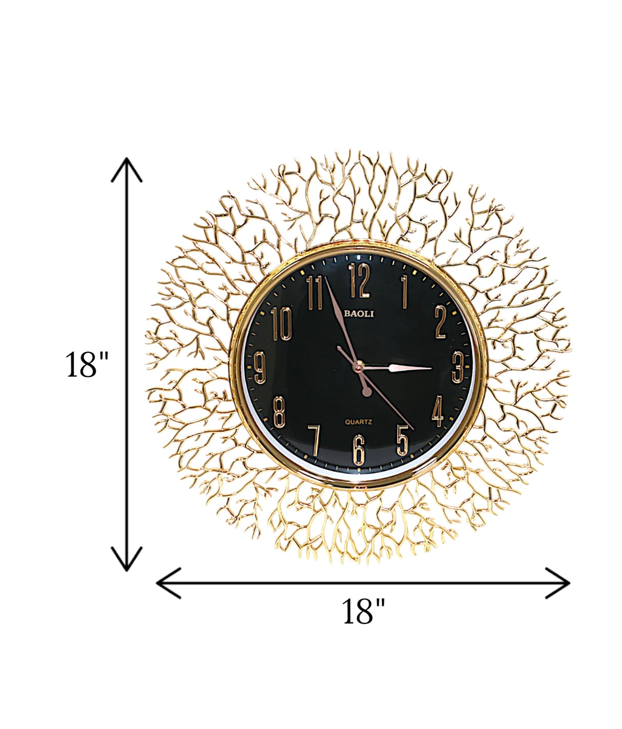wall clock coral tree black & golden china "18x18"
