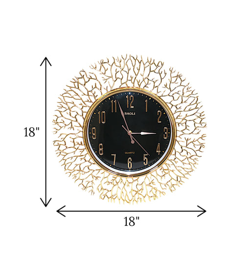 wall clock coral tree black & golden china "18x18"