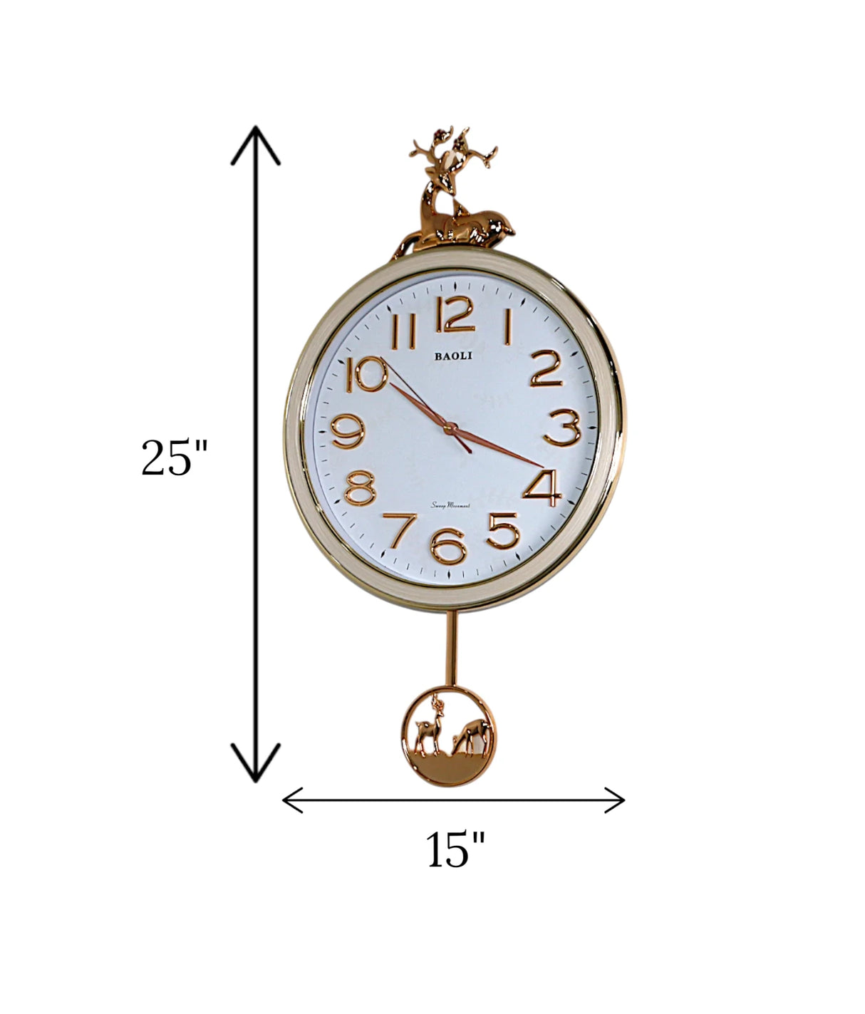 wall clock deer with pendulum white & golden china "25x15"