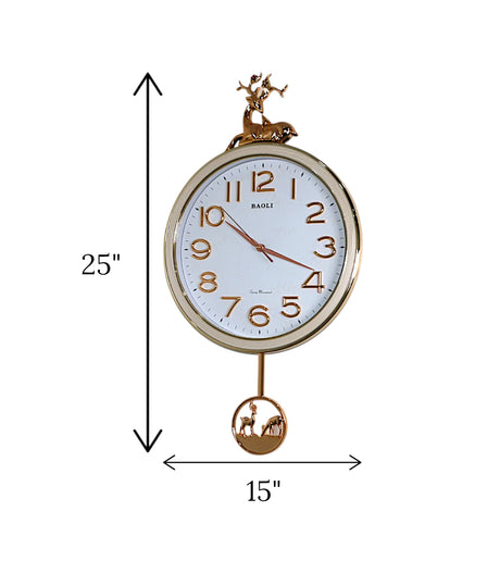 wall clock deer with pendulum white & golden china "25x15"
