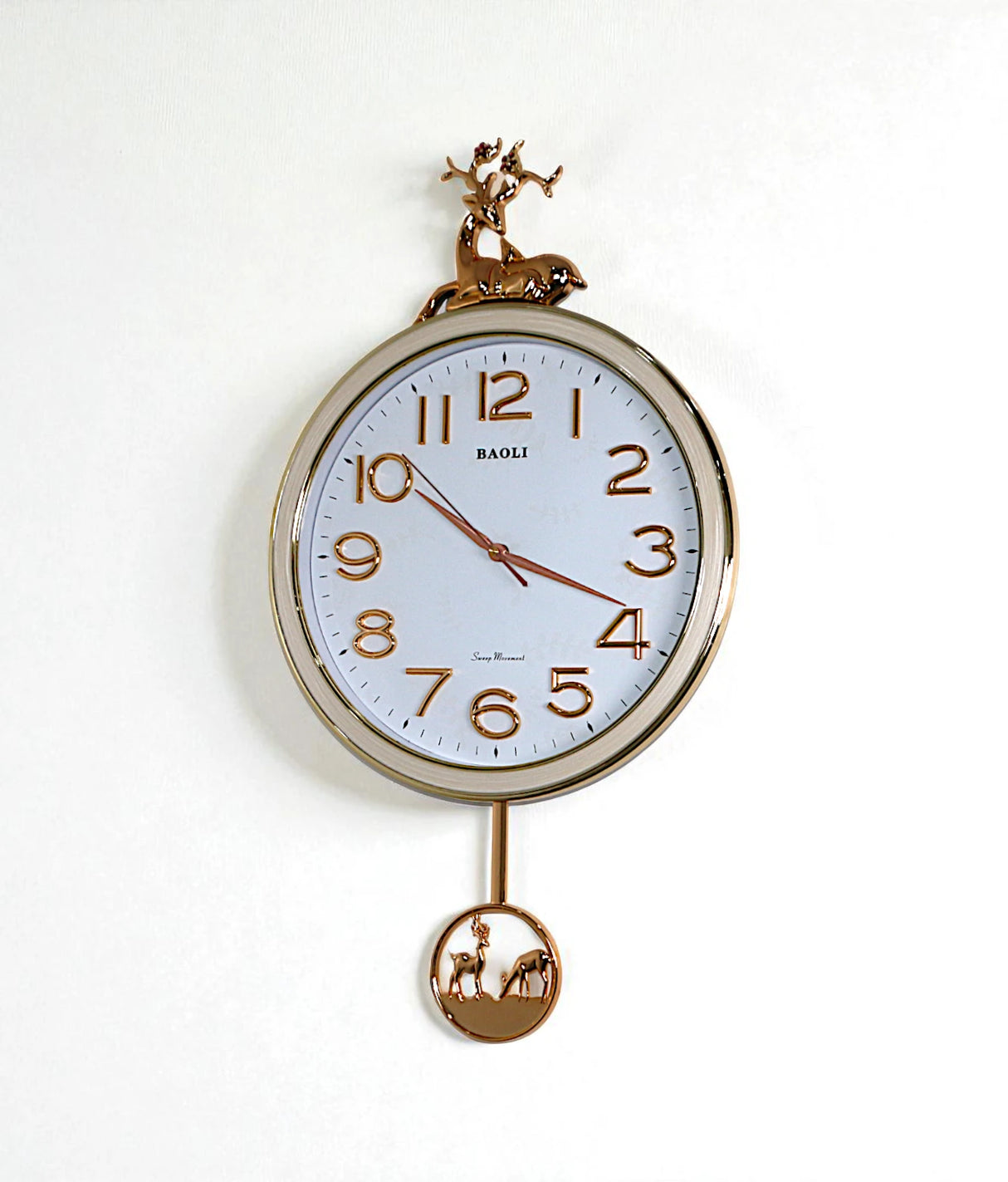 wall clock deer with pendulum white & golden china "25x15"