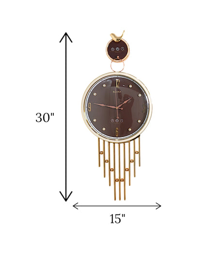 wall clock sparrow brown & golden china "30x15"