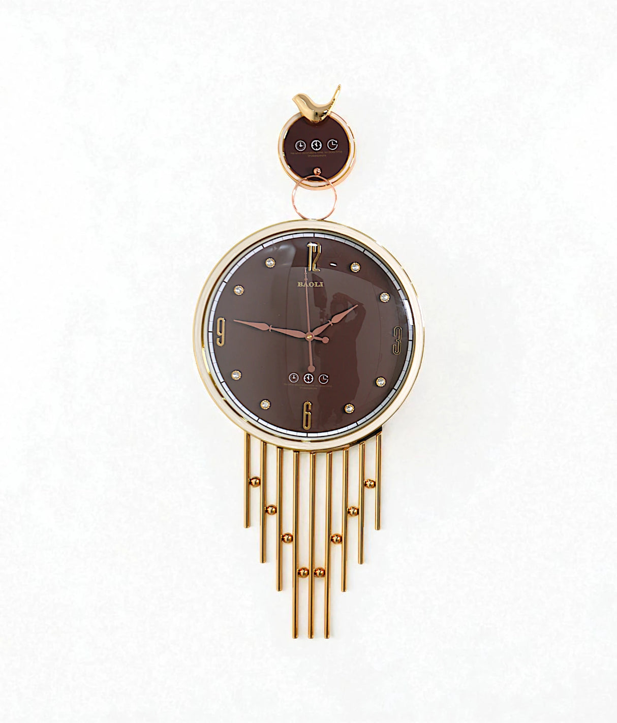 wall clock sparrow brown & golden china "30x15"