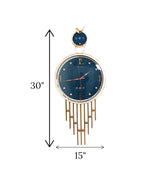 wall clock sparrow blue & golden china "30x15"