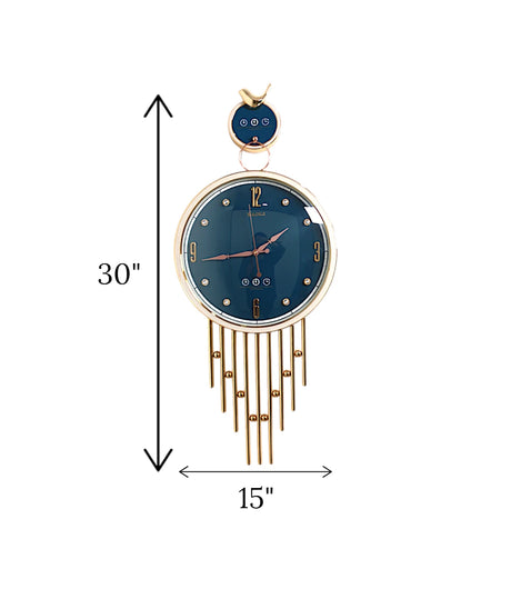 wall clock sparrow blue & golden china "30x15"