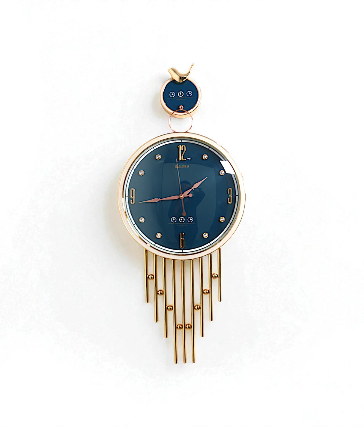 wall clock sparrow blue & golden china "30x15"