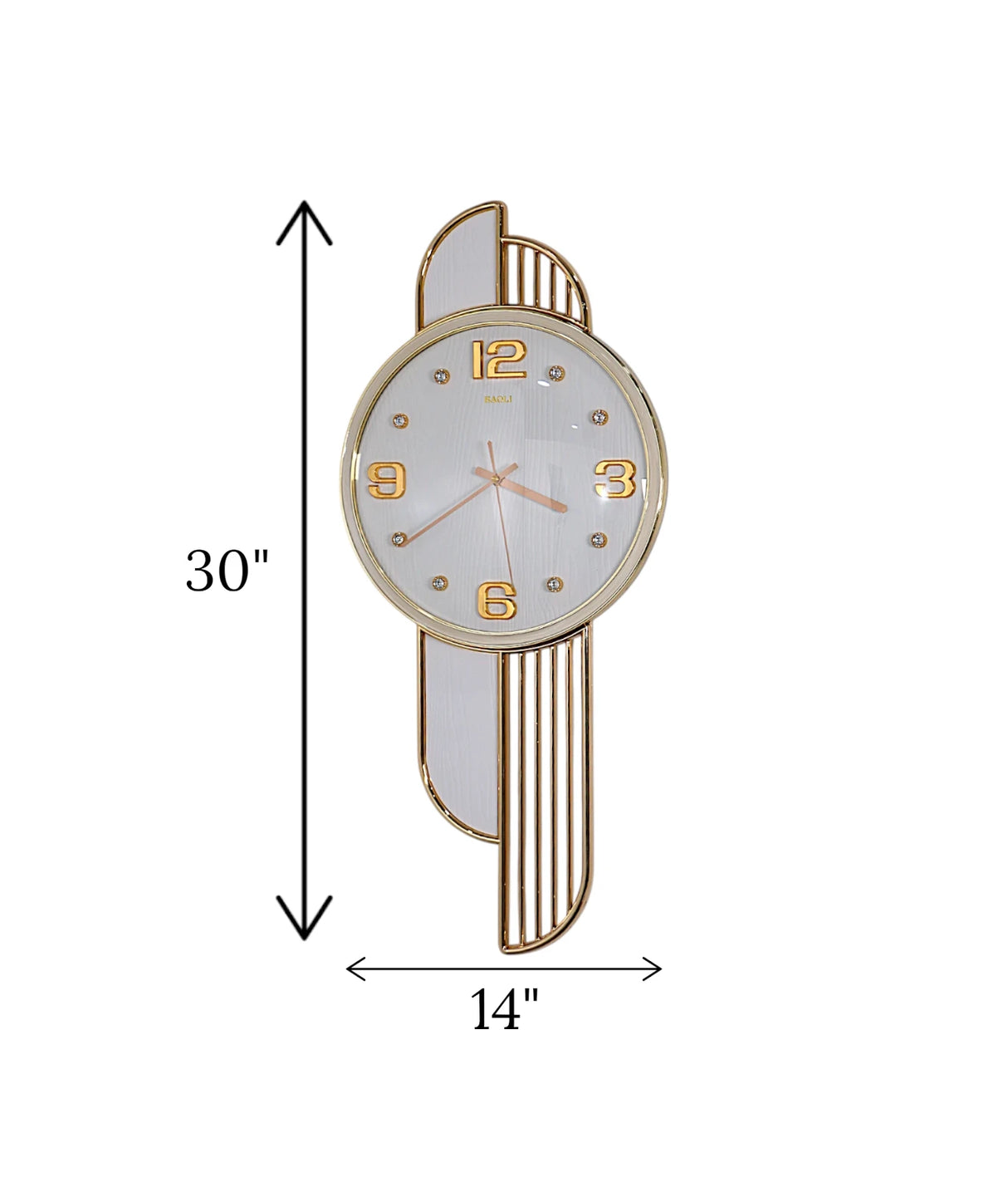 wall clock vertical lines white & golden china "26x25"