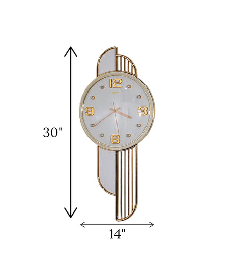 wall clock vertical lines white & golden china "26x25"
