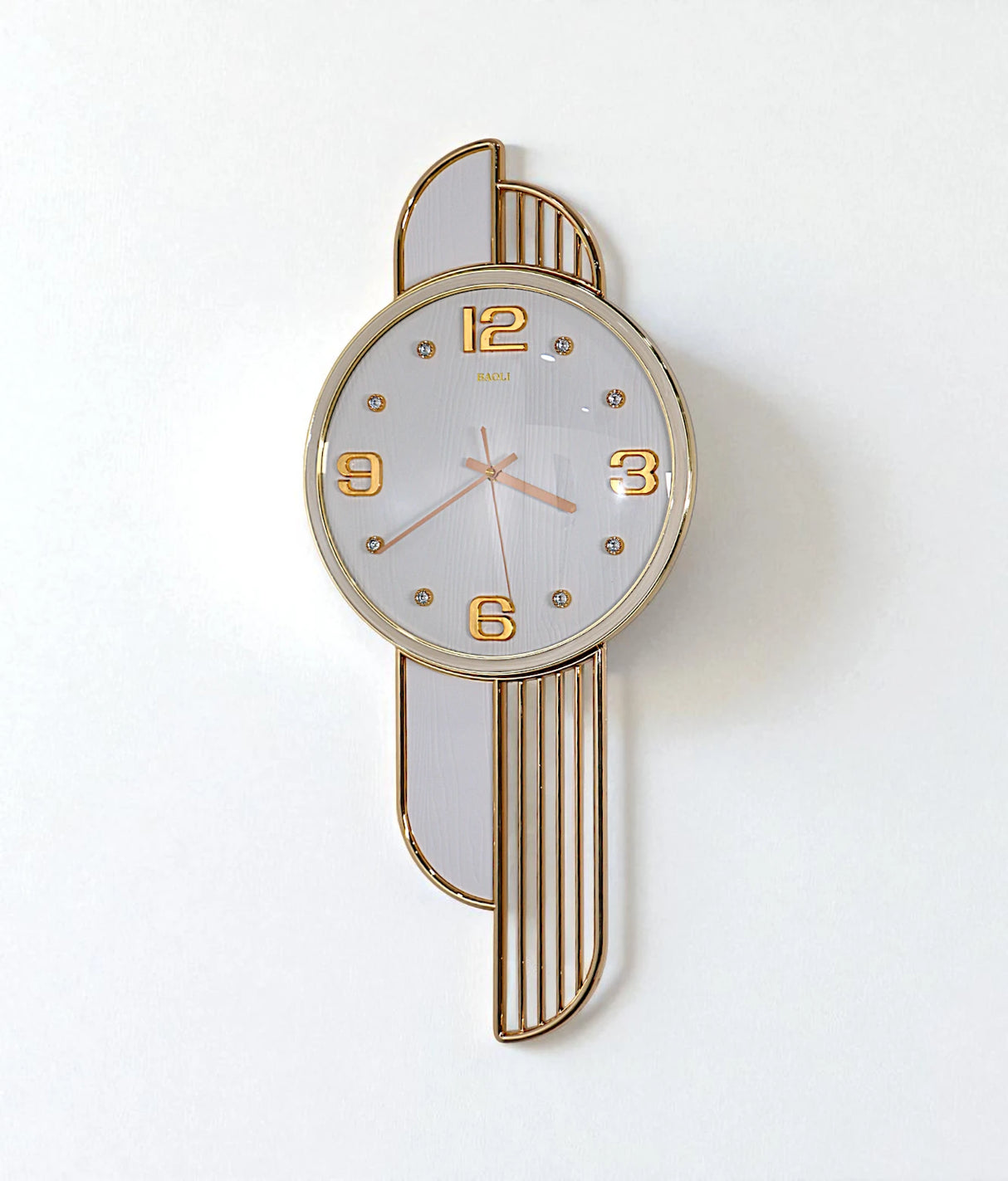 wall clock vertical lines white & golden china "26x25"