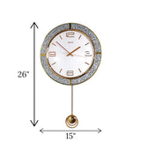 wall clock with pendulum white & golden glitter china "26x15"