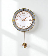 wall clock with pendulum white & golden glitter china "26x15"