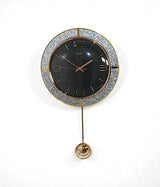 wall clock with pendulum black & golden glitter china "26x15"