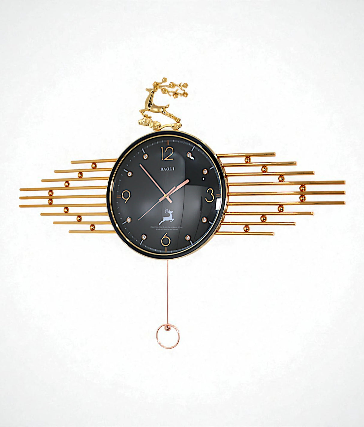 wall clock deer with pendulum black & golden china "30x15"