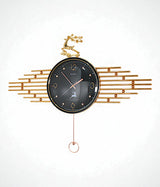 wall clock deer with pendulum black & golden china "30x15"