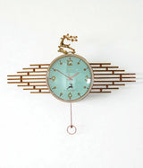 wall clock deer with pendulum green & golden china "30x15"