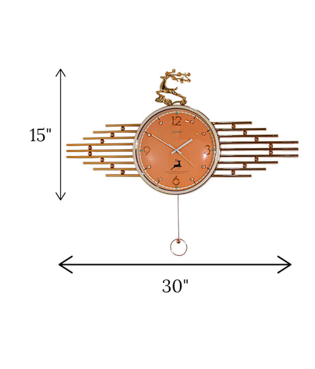 wall clock deer with pendulum orange & golden china "30x15"