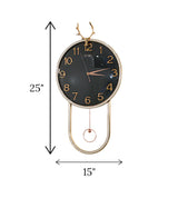 wall clock with golden deer & pendulum black china "25x15"