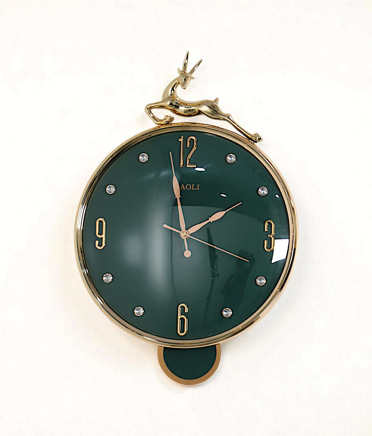 wall clock deer with pendulum green 20"x13" china