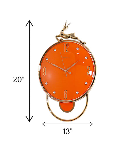 wall clock deer with pendulum orange 20"x13" china
