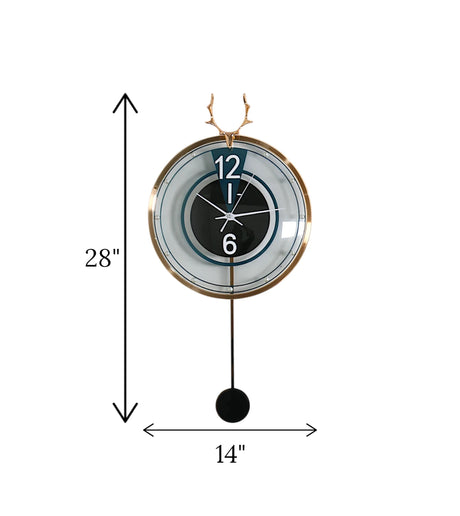 wall clock deer with pendulum blue china