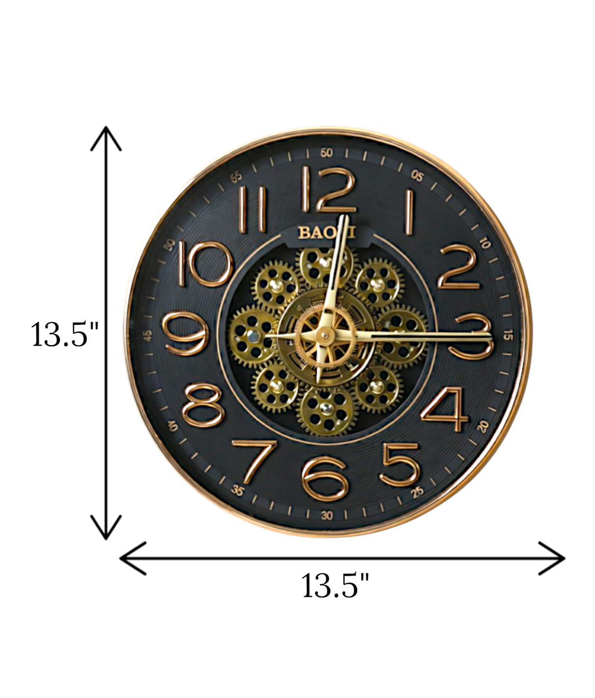 wall clock moving gear gold black 13.5"x13.5'' china