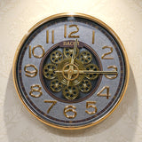 wall clock moving gear brown & golden china 13.5"x13.5"