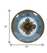wall clock moving gear gold blue china