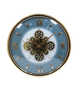 wall clock moving gear gold blue china