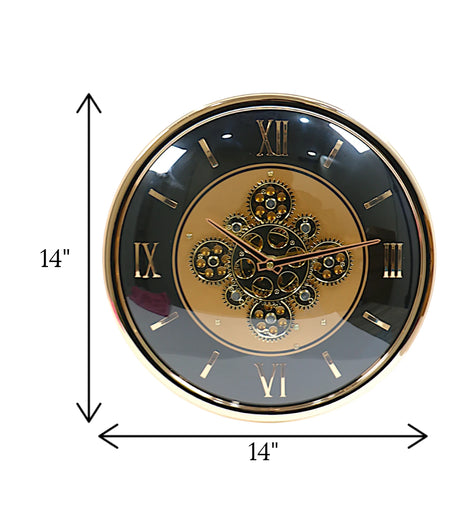 wall clock moving gear gold black china