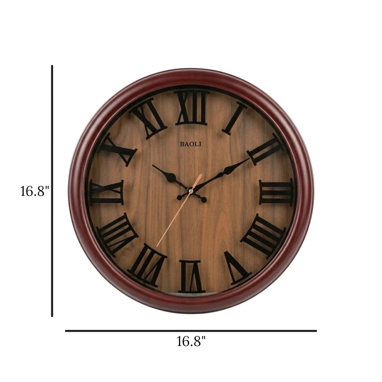 wall clock brown wood china 16.8"x16.8"
