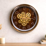 wall clock moving gear brown & golden china 15"x15"
