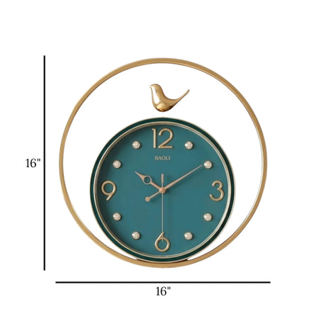 fancy wall clock blue & golden sparrow pendulam 16"x16" china