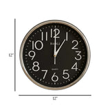 wall clock black & silver 12"x12" china