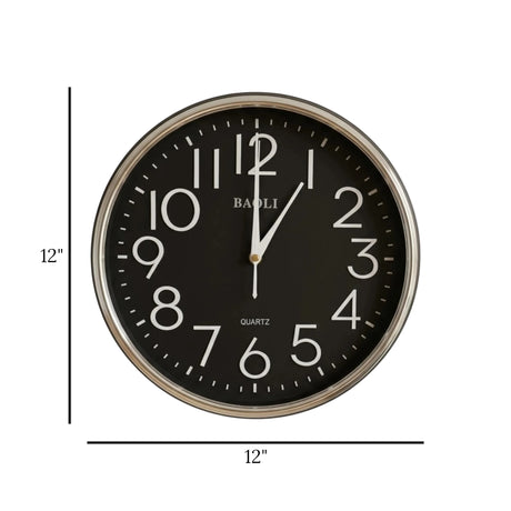 wall clock black & silver 12"x12" china