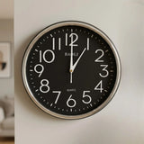 wall clock black & silver 12"x12" china
