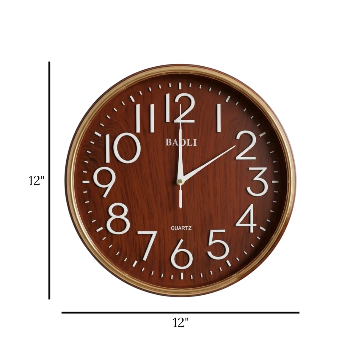 wall clock wood texture brown & golden 12"x12" china