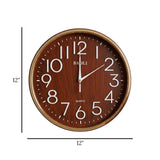 wall clock wood texture brown & golden 12"x12" china
