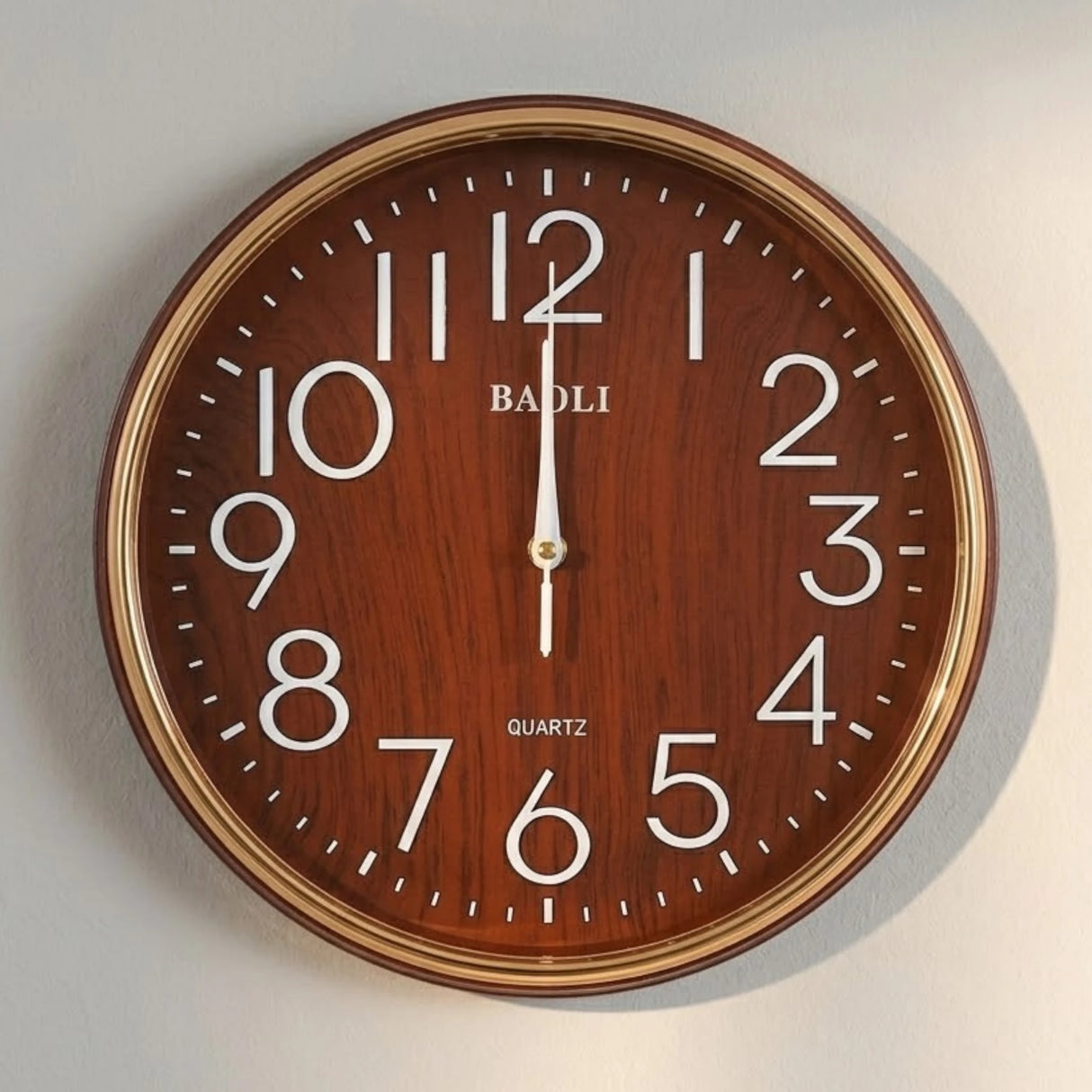 wall clock wood texture brown & golden 12"x12" china