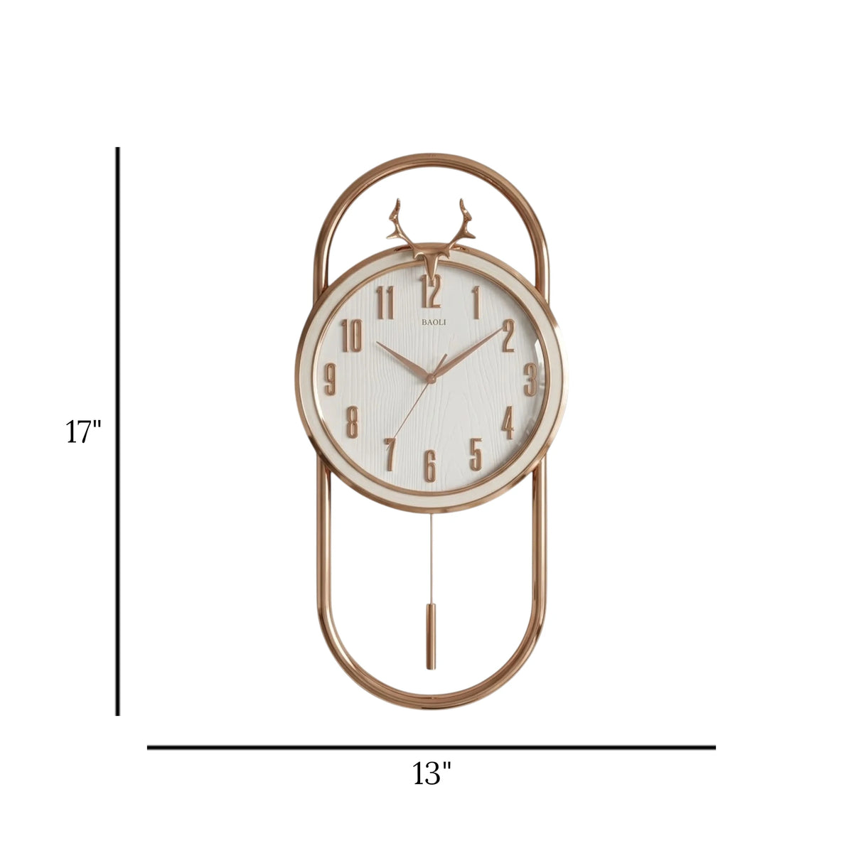 wall clock white & golden 17"x13" china