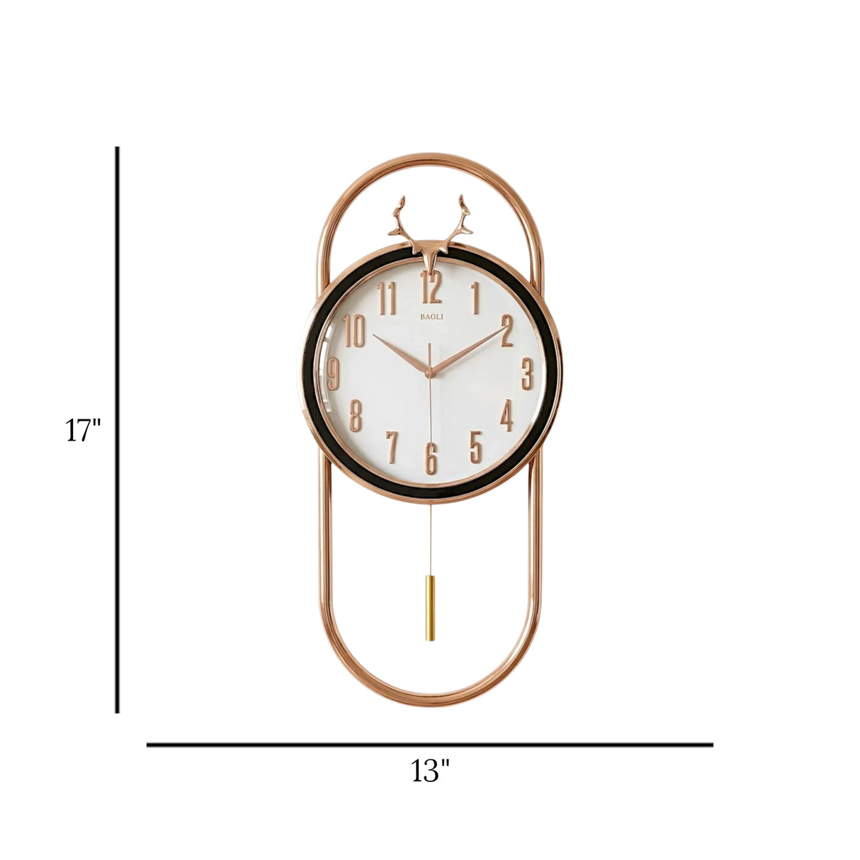 wall clock grey & golden 17"x13" china