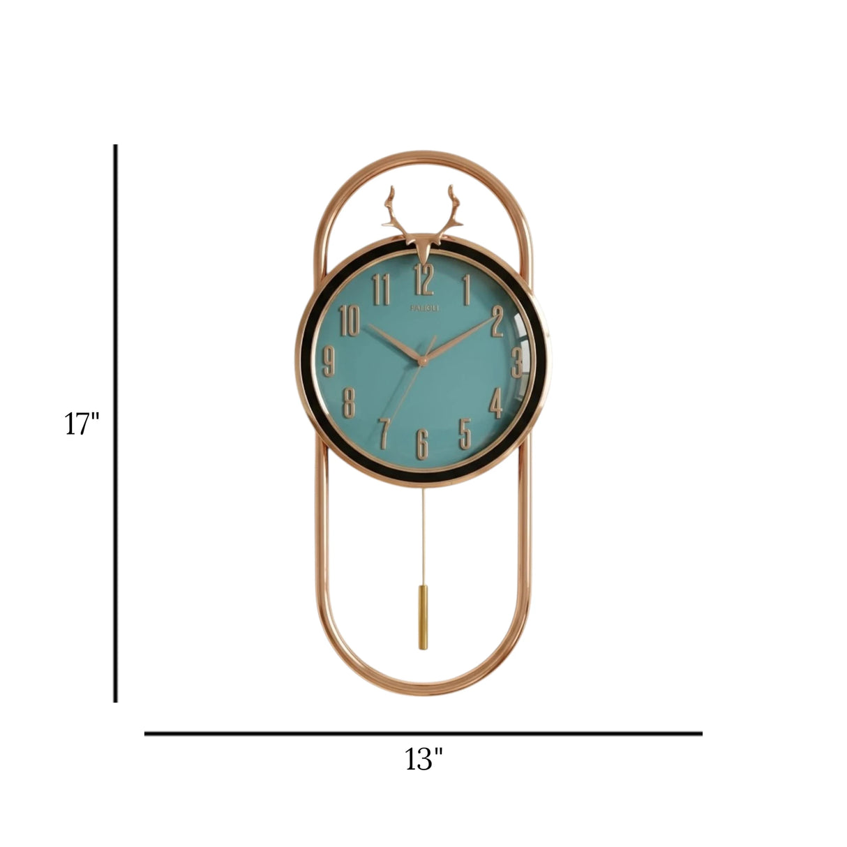 wall clock blue & golden 17"x13" china