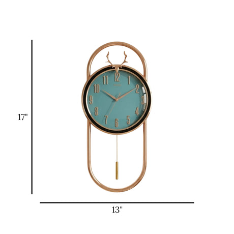 wall clock blue & golden 17"x13" china