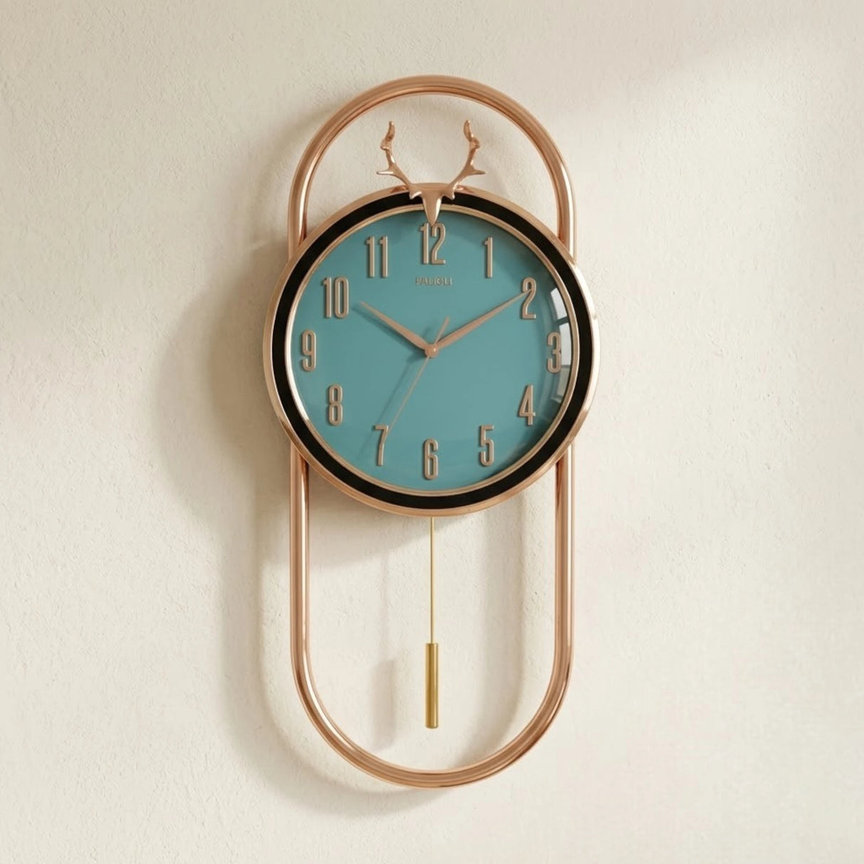 wall clock blue & golden 17"x13" china