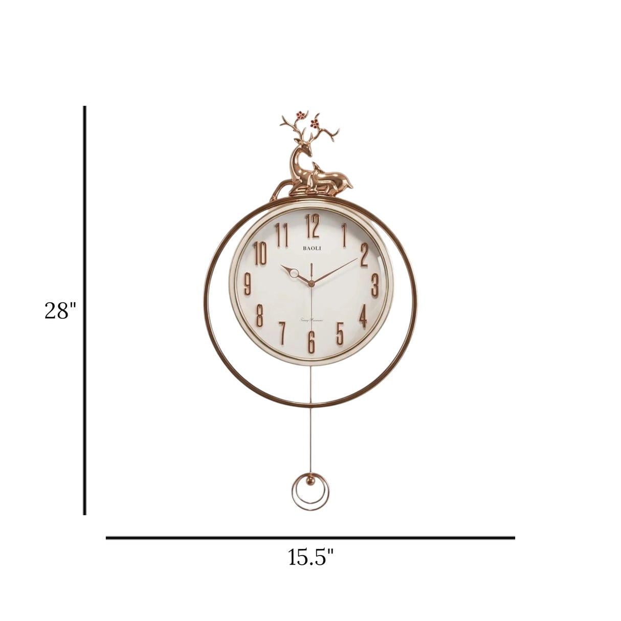 wall clock deer with pendulum white 28''x15.5'' china
