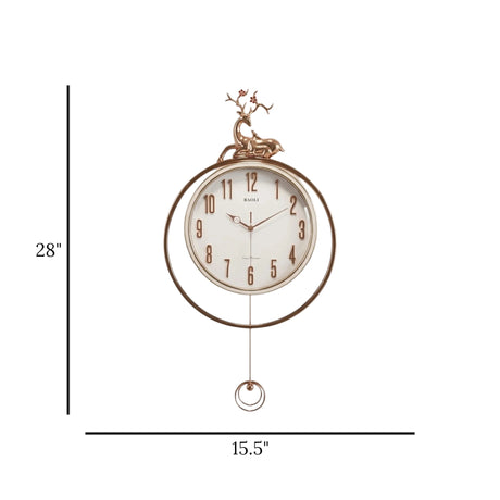 wall clock deer with pendulum white 28''x15.5'' china