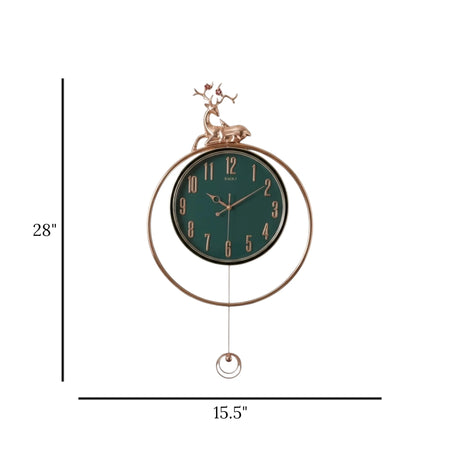wall clock deer with pendulum green 28''x15.5'' china