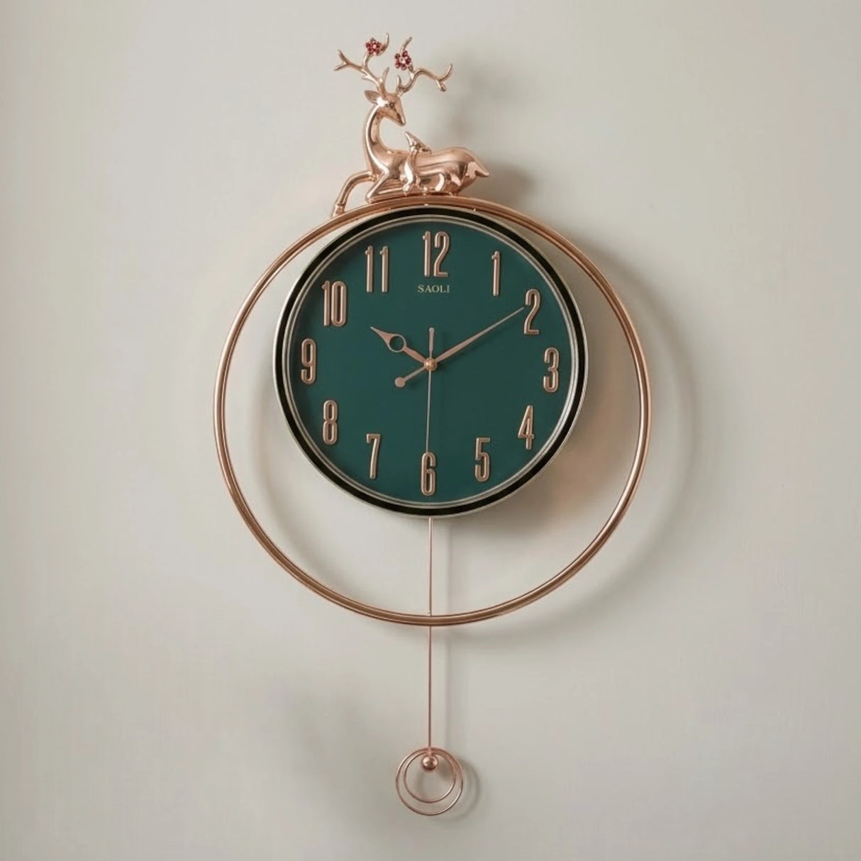 wall clock deer with pendulum green 28''x15.5'' china