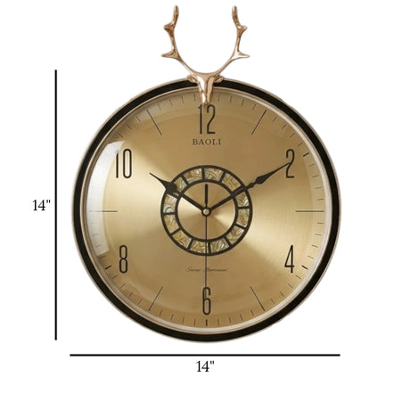 fancy wall clock 2 deer black & golden 14"x14" china